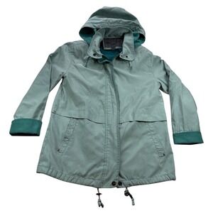 BROMLEY COLLECTION Vintage Teal Blue‎ Hooded Anorak Rain Jacket Size Small
